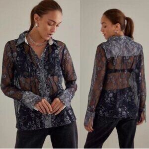 Anthropologie Maeve sheer long sleeve foil floral button up blouse size small